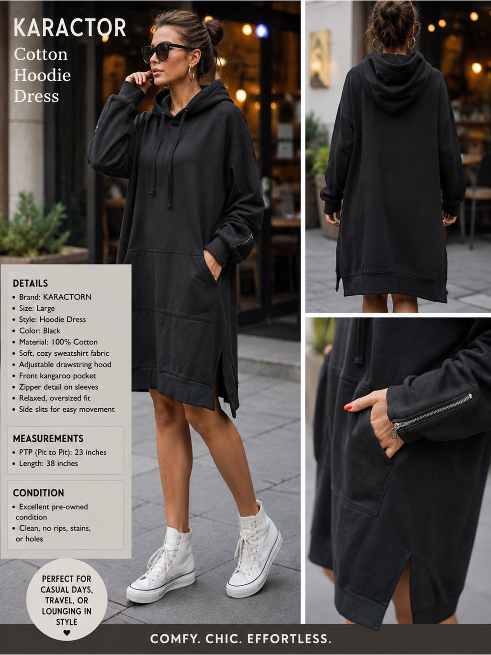 Black Cotton Hoodie Dress